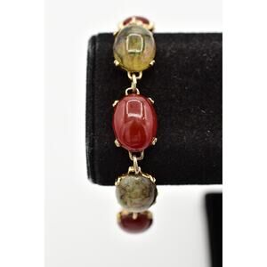 Dawson Bowman Vintage Bracelet Cabochon Green Amber Heavy Scotland Signed BinAD